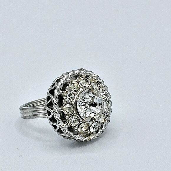 SAC Crystal Gem Ring Vintage Adjustable Gallery Elegant Estate Jewelry Size 7 - Picture 4 of 10